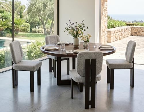 CIMOTA Boucle Dining Chairs Set of 4, Mid-Century Modern Upholstered Accent Chairs with Soft Curved Backrest and Solid Wood Legs for Kitchen, Dining Room, or Living Room, Gray - color: Grey