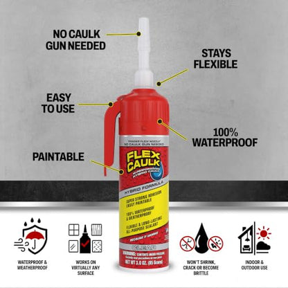 Flex Caulk Hybrid Polymer Waterproof Sealant, Clear, 3 oz, 2-Pack - style: Hybrid, Clear, 3 oz, 2-Pack