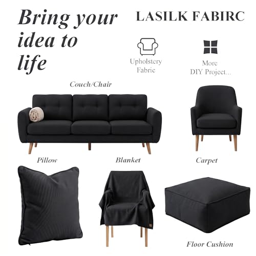 LaSilk- Premium Upholstery Fabric by the Yard, 57" Wide Thicken Faux Linen Fabric for Couch, Sofa, Chair, Pillow Cover (Black, 1 Yard) - color: Black, size: 1 yard
