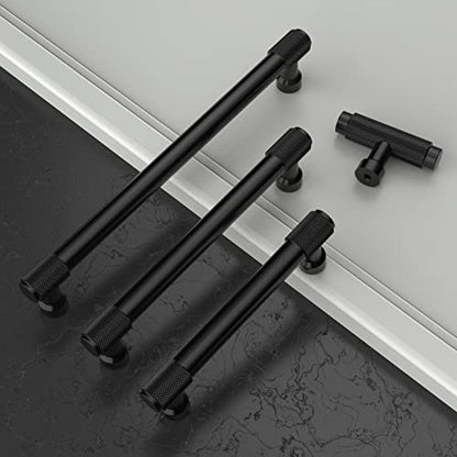 Amerdeco 10 Pack Matte Black Knurled Cabinet Pulls 6.3 Inch(160mm) Hole Center Kitchen Cabinet Handles Drawer Pulls Cabinet Hardware ZH0034 - color: Matte Black, size: 6.25"/160mm Hole Center