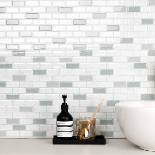 Peel and Stick Backsplash Tile, 10-Sheet Sage Green Self Adhesive Marble Tile, Stick on Backsplash for Kitchen and Bathroom, 12"x12" Wall Tiles with Marble Look - color: Sage Green