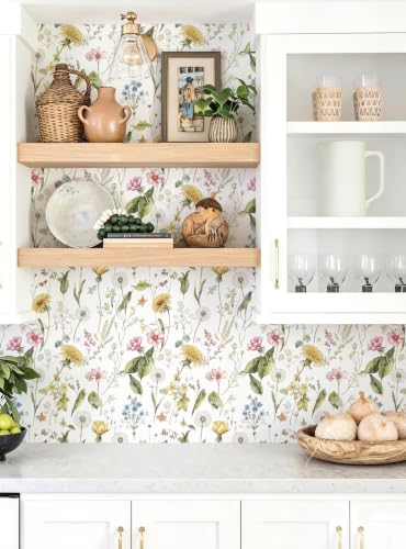 Jeweluck Floral Peel and Stick Wallpaper Wildflower Leaf 16.9"x118.1" - size: 16.9" x 118.1"