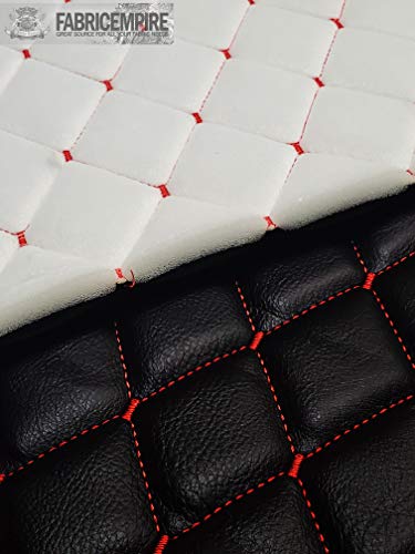Vinyl Quilted Foam Fabric with 3/8" Foam Backing Upholstery / 52" Wide/Sold by The Yard/FABRIC EMPIRE (Black with Hq Red Thread, Diamond 2" x 3") - color: Black With Hq Red Thread, size: Diamond 2" x 3"