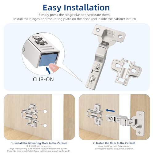 Chibery 30 Pack Inset Cabinet Hinges, Soft Close, Frameless, 105° - size: Inset