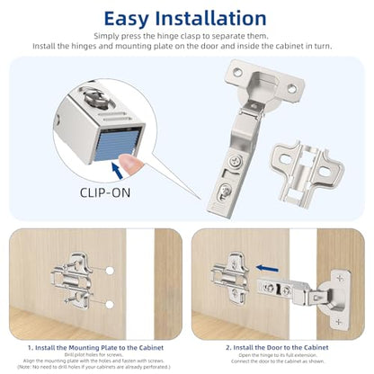 Chibery 30 Pack Inset Cabinet Hinges, Soft Close, Frameless, 105° - size: Inset
