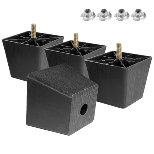4pcs Plastic Square Legs 2.5" with T-Nuts, M8-1.25 Thread Bolt - size: 2-1/2 Inch, M8-1.25 Metric Thread Bolts