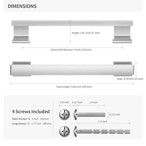 Lardmon 10 Pack 5 Inch(128mm) Hole Center Brushed Satin Nickel Kitchen Cabinet Handles Modern Cabinet Pulls Kitchen Cabinet Hardware Solid Drawer Pulls Handles for Dresser, Total Length 6.06 Inch - color: Brushed Satin Nickel, size: 5 Inch Hole Center