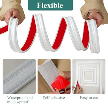 Peel and Stick Panels Molding Trim, Flexible Chair Rail Classic Wall Trim, Self-Adhesive Wall Paneling Strip for Home Decoration(White 10ft*1.1in) - size: 1.1in*10ft