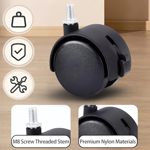 Zorfeter 1.5 Inch M8 Threaded Stem Casters Wheels, Black, Set of 4 - style: 1.5 Inch Stem Casters