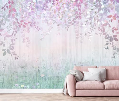Jdayda Hazy Pink Leaves and Greenery Peel and Stick Wallpaper - color: MURAL-310, size: 129" x 96"