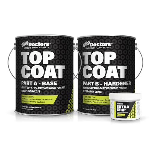 Slip Doctors Top Coat Clear Non-Skid Urethane Protective Coating for Epoxy Flake Systems, Garages and Warehouse Floors - 1 Gallon, Gloss