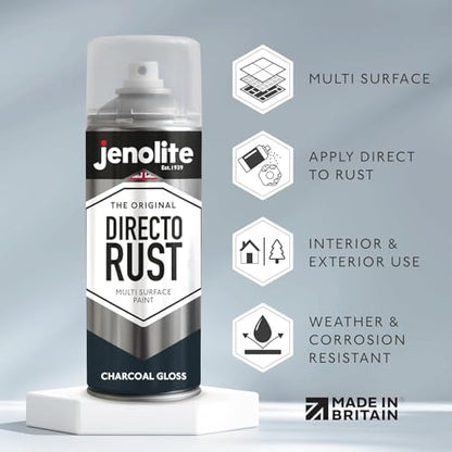 JENOLITE Directorust Gloss Finish Aerosol, Charcoal Grey 1x13.5oz - color: Charcoal/Gray