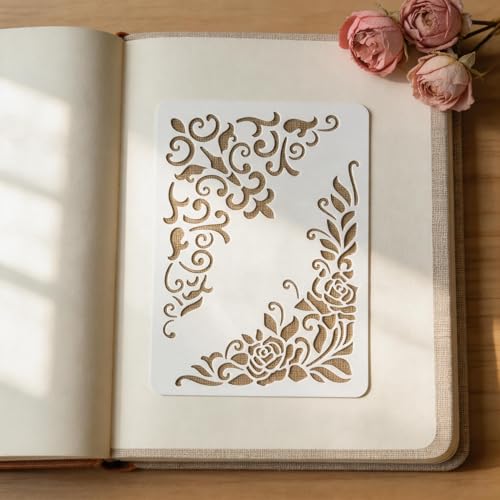 TIAMECH A4 Reusable Vintage Floral Edge Stencil for Painting - style: Frame Edge Background