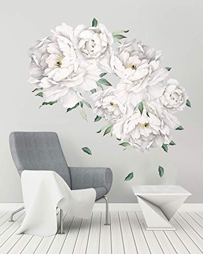 White Peony Wall Stickers Floral Decals for Bethroom Kitchen