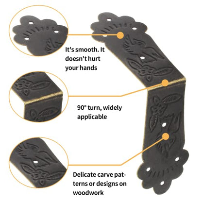 Bivethoi Antique Bronze Corner Bracket, 2.2" x 1", 30pcs - size: 2.2" x 2.2" x 1"