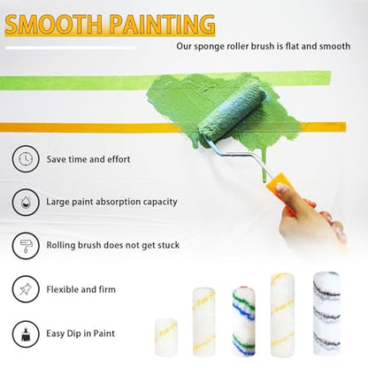 15 Pcs Paint Roller Cover with 2 Frame Set,6 inch Microfiber,3/8"Nap - size: 15 pieces 6" Roller+2 Frame