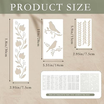 20-Piece Reusable Stencils for Painting – Elegant Lace & Bird Designs, Large Wall & Wood Stencils for DIY Crafts, Canvas, Furniture & Home Decor