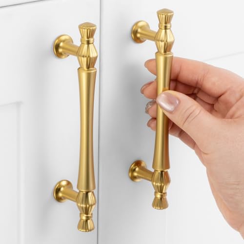 3-3/4 Inch Brushed Gold Cabinet Pulls 10 Pack French Style P2408 - color: Brushed Gold, size: 3-3/4" Hole Centers-10 Pcs