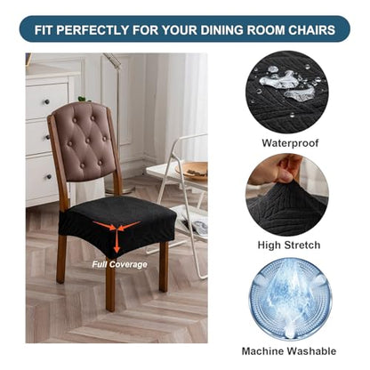Waterproof Stretch Dining Chair Seat Covers, Set of 6 Black - color: Black, size: 16-20in-Rear-gapped