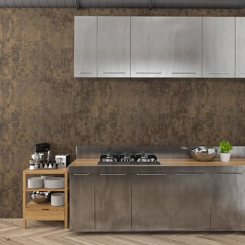 48x354in Extra Wide Concrete Wallpaper Peel and Stick Dark Brown Cement Countertop Contact Paper Waterproof Vinyl Wrap Matte Thick Bubble-Free Design Self-Adhesive Wall Sticker Retro Industrial Style - color: Dark Brown, size: 48" x 354"