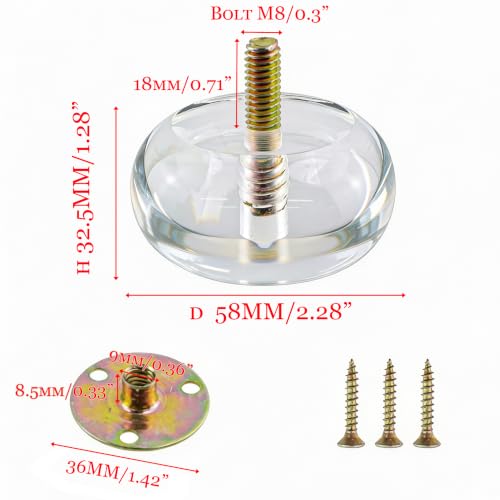 Round Acrylic Furniture Legs, 1.28 Inch Height, 4Pcs - size: H 1.28 Inch