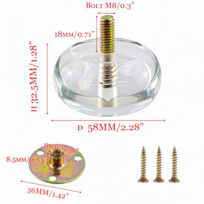 Round Acrylic Furniture Legs, 1.28 Inch Height, 4Pcs - size: H 1.28 Inch