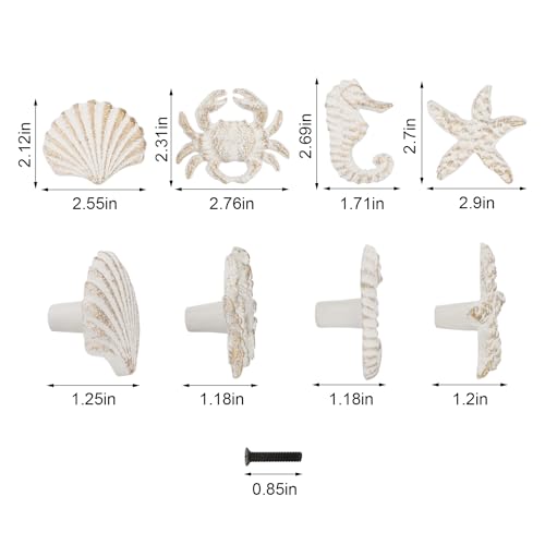 4 Pcs Coastal Cabinet Knobs Ocean Nautical Drawer Pulls (White) - color: White