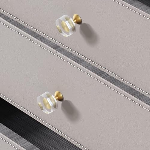 Guank 24-Pack 1-1/4-Inch Gold knob Dresser knobs White Cabinet Glass Crystal knobs Brass Drawer Polygonal Dresser Pulls, Drawer pulls - color: Polygonal-1.2inch, size: 24 Pack