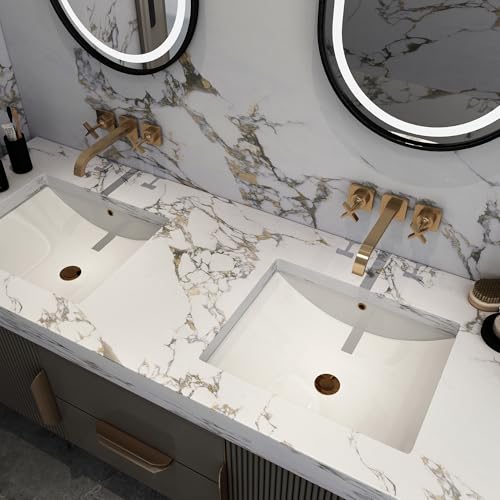 White Gold Marble Granite Contact Paper peel and stick for Kitchen Bathroom Countertops cabinets Wallpapers 32x354inch Thicken Vinyl laminate Wall Counter top sticker Wrapping apartment friendly paper - color: White Gold, size: 32" x 354"