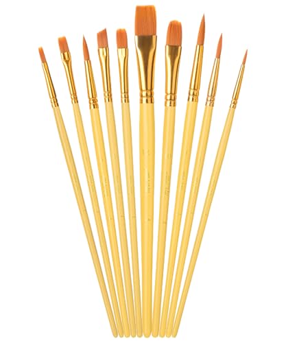 Mr. Pen- Acrylic Paint Brushes Set, 10 Pack, Round & Pointed Tip - color: Yellow, size: 10 Pcs