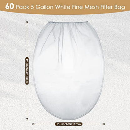 Windyun 60 Pcs Paint Strainer Bags 5 Gallon Fine Mesh Filter Bag, White