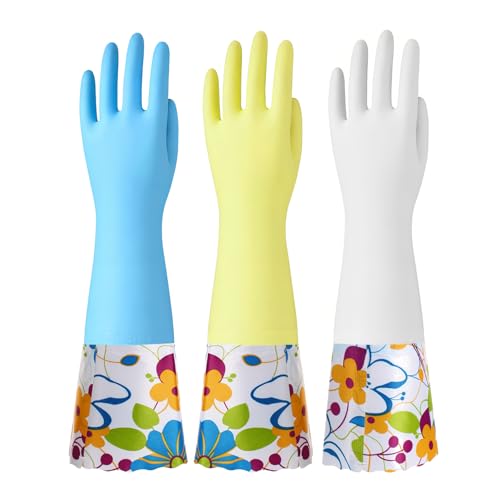 Bamllum 16-Inch Latex-Free Cleaning Gloves, Cotton Flocked Liner, Small - color: Blue+yellow+white, size: Small