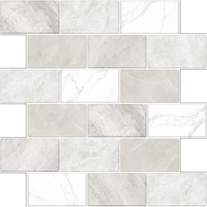 10 Sheets Peel and Stick Backsplash for Kitchen 12"X12" Renter Friendly Backsplash Back Splash Adhesive Subway Wall for Bathroom Tile Sticker Off-White Marble （Not 3D Tile