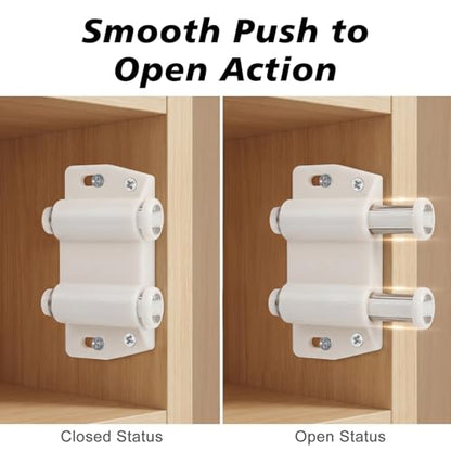 Magnetic Push Latch,Double Push to Open Cabinet Door Touch Latches,2 Pack - color: White