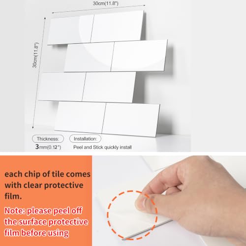 10 Sheets Polished White Peel and Stick Backsplash,11.8''x11.8'' PVC Subway Tile with Grout, Heat Resistant Stick on Tiles for Kitchen,Waterproof Peel and Stick Wall Tiles for Bathrrom - color: Polished White