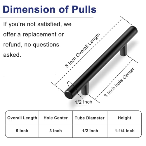 HBL' 30 Pack | 3 Inch Center to Center Matte Black Cabinet Pulls Kitchen Cabinet Handles,Made of Stainless Steel,Ideal for Cabinet,Drawer,Cupboard and Wardrobe. - color: Black, size: 5-Inch Length (3-Inch Hole Center)