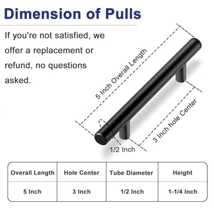 HBL' 30 Pack | 3 Inch Center to Center Matte Black Cabinet Pulls Kitchen Cabinet Handles,Made of Stainless Steel,Ideal for Cabinet,Drawer,Cupboard and Wardrobe. - color: Black, size: 5-Inch Length (3-Inch Hole Center)