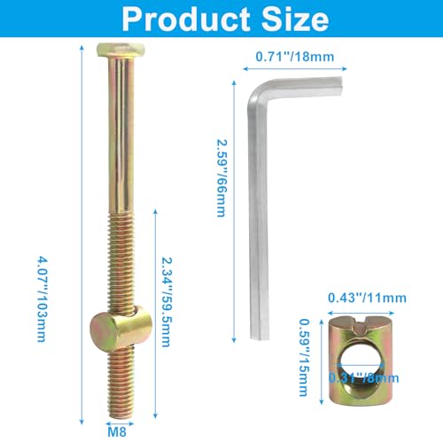 M8 X 100mm Barrel Bolt Nuts, 10 Pack - size: M8(100mm)