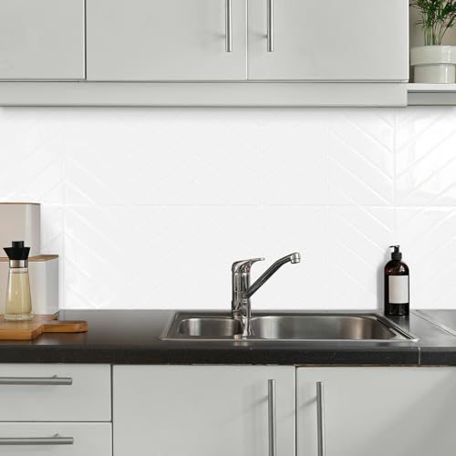 10-Sheet Herringbone Peel and Stick Backsplash Tiles, White - color: White