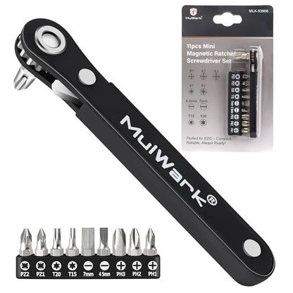 MULWARK 11-Piece Small Screwdriver Set, 1/4" Right Angle Screwdriver with Multi Bits - Ultra Low Profile Offset Driver for Automotive Repair, Electrical Work, Bicycle & Household Maintenance EDC Kit - size: 11-piece screwdriver set