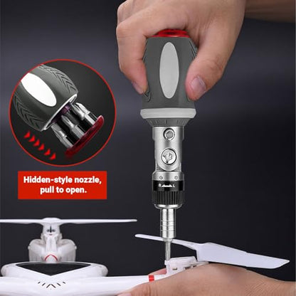 1 PCS Ratcheting Screwdriver, Tool Screw Driver180 Degrees Rotating, Bit Swivel Head Tool for Narrow Space Repair, Magnetic Screwdriver Bits and Socket Set, Silvery