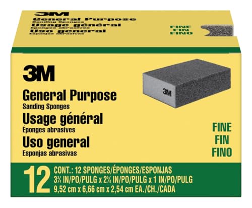 3M General Purpose Sanding Sponge 3 3/4 in x 2 5/8 in x 1 in Fine 12-Pack - size: 3 3/4 in x 2 5/8 in x 1 in