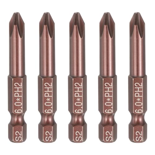 HARFINGTON 5pcs #2 Phillips Screwdriver Bit PH2 1/4" Hex Shank 2" (50mm) Long 0.24" Rod Magnetic Cross Head Drive Drill Bits S2 Steel Industrial Screw Driver Electric Power Tool, Brown - size: PH2 x 2" x 0.24"