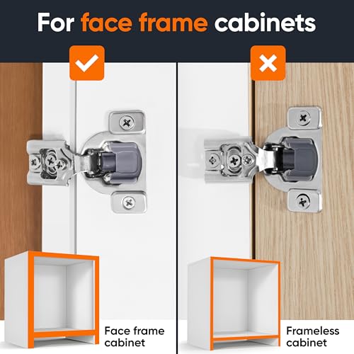 Decobasics 4 Pack Soft Close Cabinet Hinges – 7/16" Overlay for Kitchen Cabinet Doors, Face Frame Concealed Hidden Hinges – Stainless Steel, Self-Closing with 3-Way Adjustment & Slow Close Damper - size: 7/16 Inch