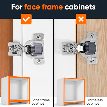 Decobasics 4 Pack Soft Close Cabinet Hinges – 7/16" Overlay for Kitchen Cabinet Doors, Face Frame Concealed Hidden Hinges – Stainless Steel, Self-Closing with 3-Way Adjustment & Slow Close Damper - size: 7/16 Inch