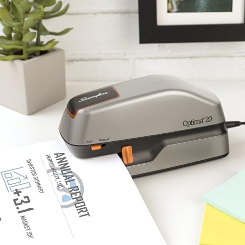 Swingline Electric Stapler, 20 Sheet Capacity, Optima 20, Jam Free, Auto or Manual, Plug In or Battery, Silver (48208) - size: 20 Sheet, style: Full Strip (Pack of 1)