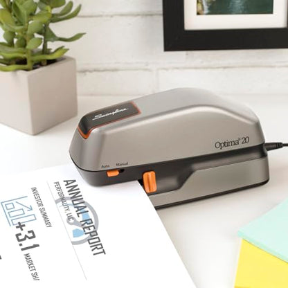 Swingline Electric Stapler, 20 Sheet Capacity, Optima 20, Jam Free, Auto or Manual, Plug in or Battery, Silver (48208) (Pack of 2) - size: 20 Sheet (Pack of 2), style: Full Strip (Pack of 1)