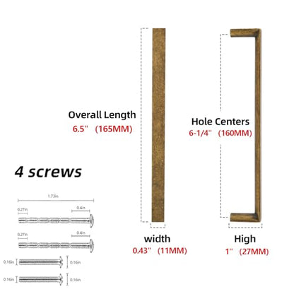 Antique Brass Kitchen Cabinet Pulls 6-1/4 Inch 10 Pack - color: Antique Brass, size: 6-1/4'' Hole Center(160mm)