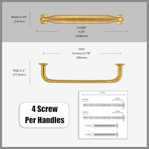 10 Pack Vibrant Brushed Moderne Brass Cabinet Pulls 3.75 Inch(96mm) Heavy-Duty Solid Kitchen Cabinet Handles Cabinet Hardware Drawer Pulls - color: Vibrant Brushed Moderne Brass, size: 3.75" Hole Center