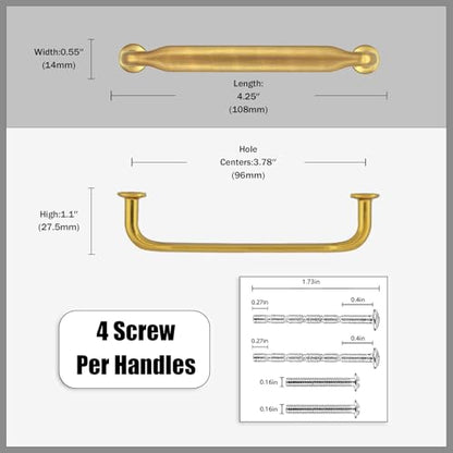 10 Pack Vibrant Brushed Moderne Brass Cabinet Pulls 3.75 Inch(96mm) Heavy-Duty Solid Kitchen Cabinet Handles Cabinet Hardware Drawer Pulls - color: Vibrant Brushed Moderne Brass, size: 3.75" Hole Center